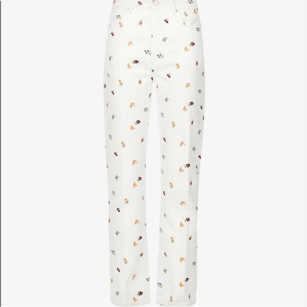 Reformation White Fruit Loops Cynthia High Rise Straight Jeans